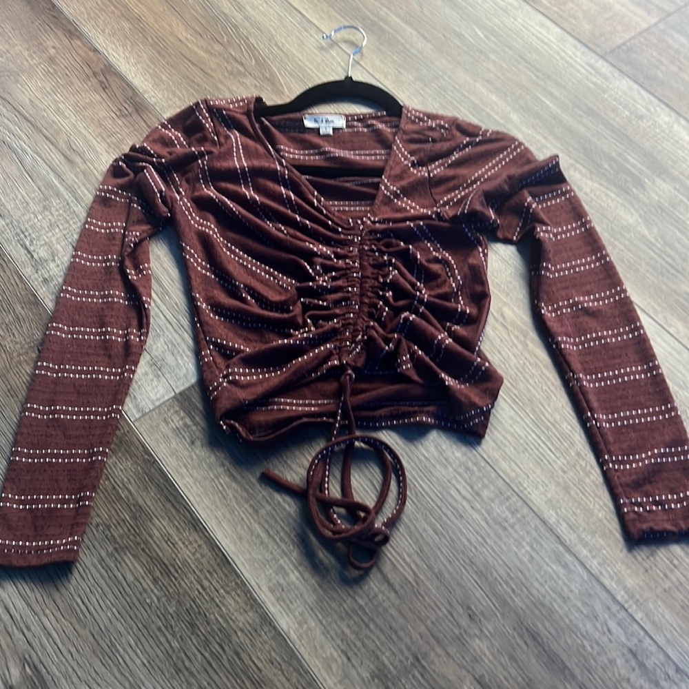 Buckle dressy maroon long sleeve top